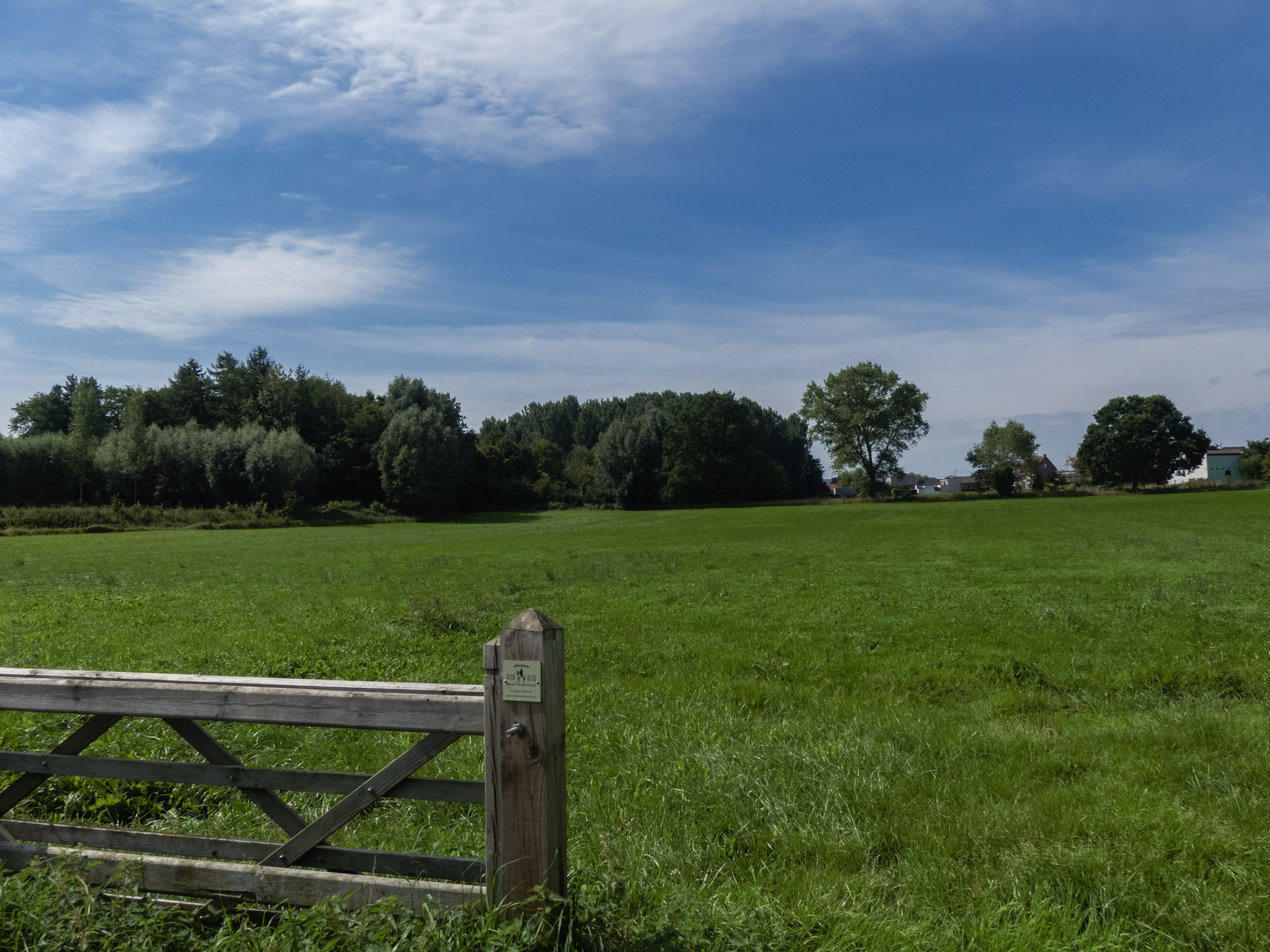 Een veld, met een hek op de voorgrond